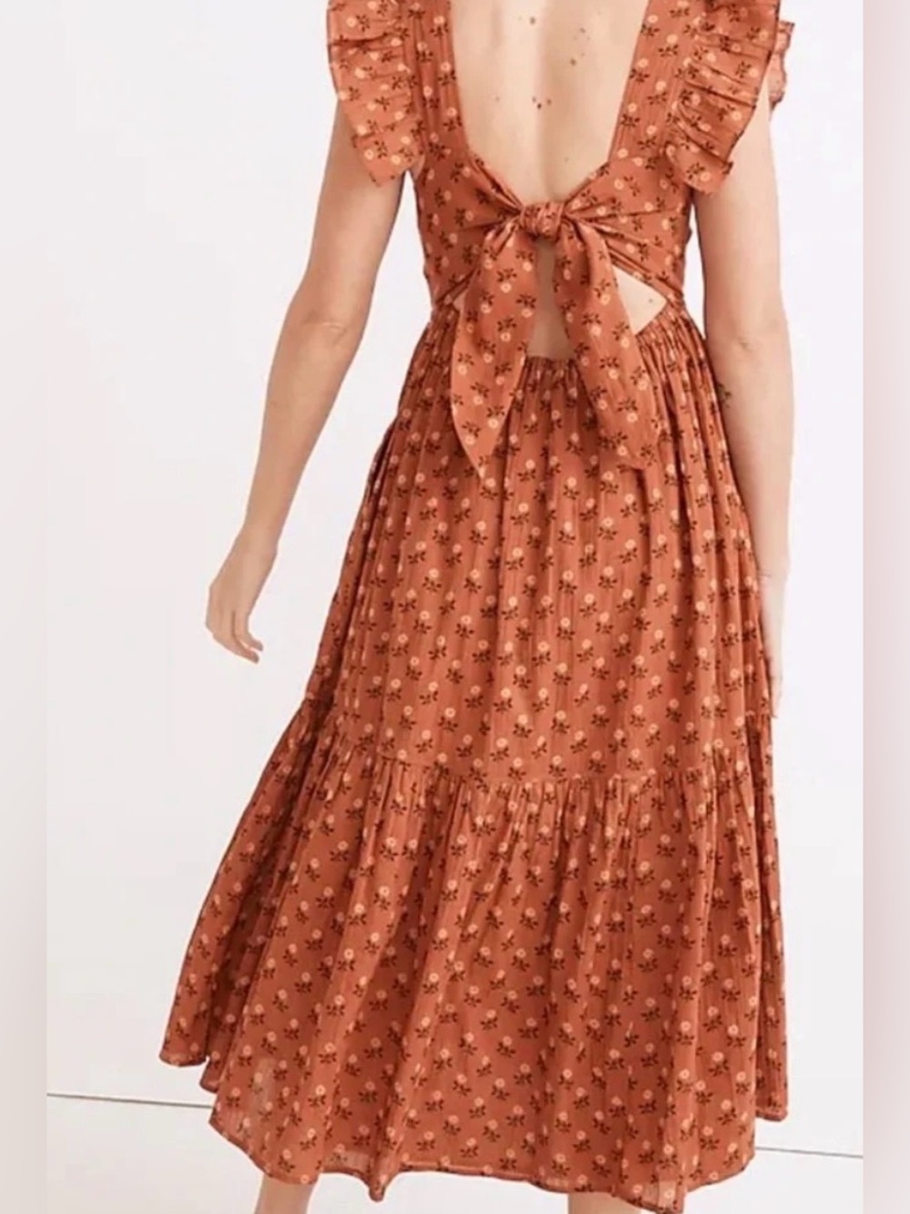 NWT Madewell Ruffle-Strap Tiered Midi Dress in Wild Calendula Block-Print Sz. XS - Picture 3 of 16